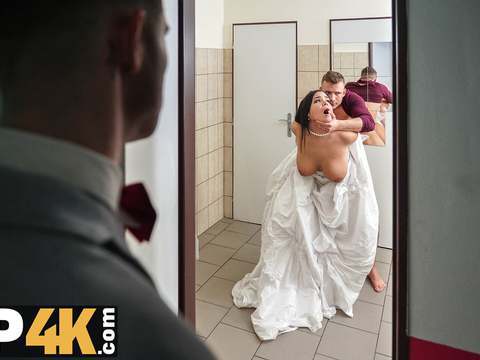 TubeChubby presents: Vip4k. being locked in the bathroom, sexy bride doesnt lose time and seduces random guy