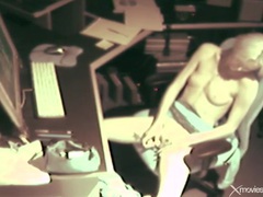 TubeChubby presents: Skinny blonde masturbates and moans at computer